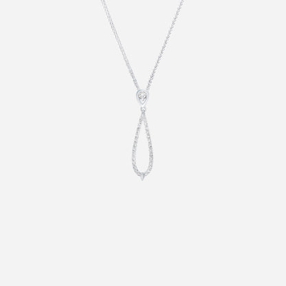 Aurora Dewdrops diamond pendant in 18K white gold with a teardrop design and pavé-set diamonds. Elegant and refined look.