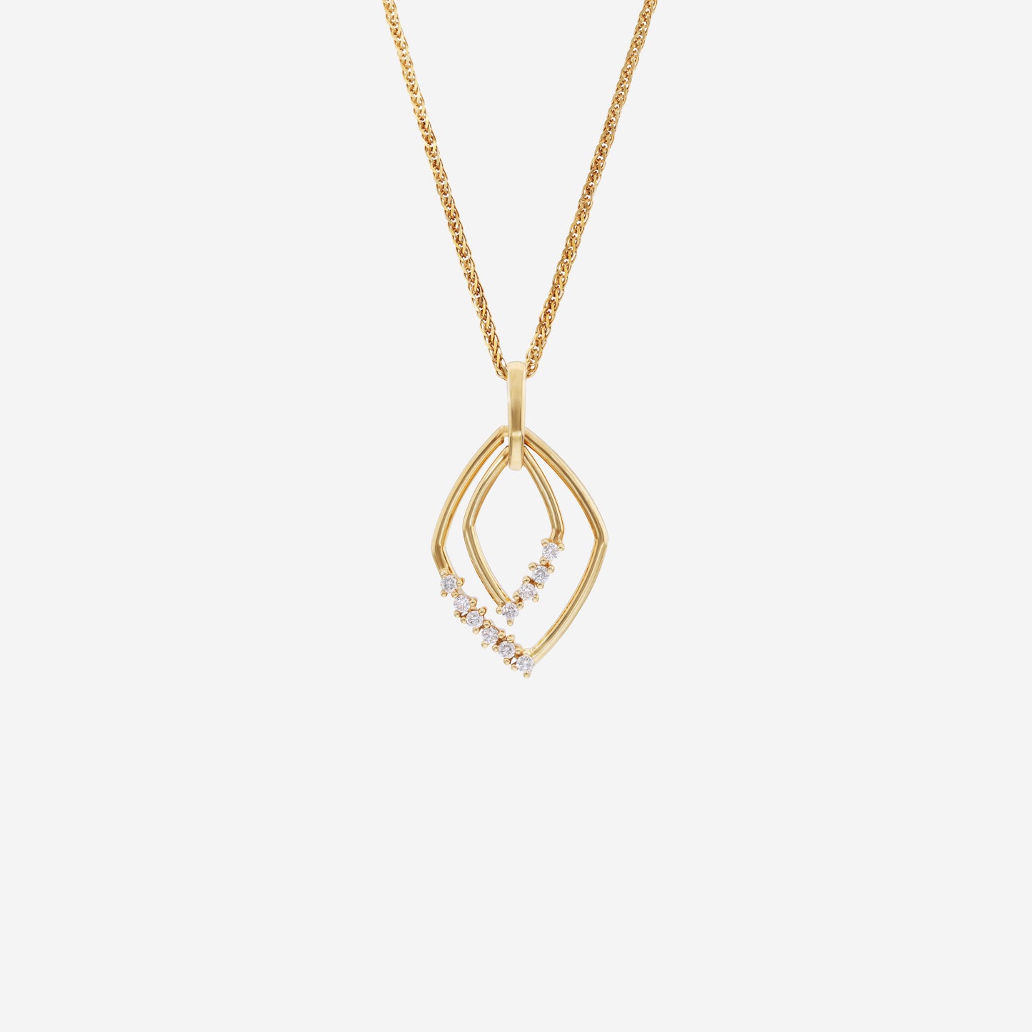 glimmer rhombus diamond pendant in 18k yellow gold with diamond accents in a modern rhombus design. chain sold separately.