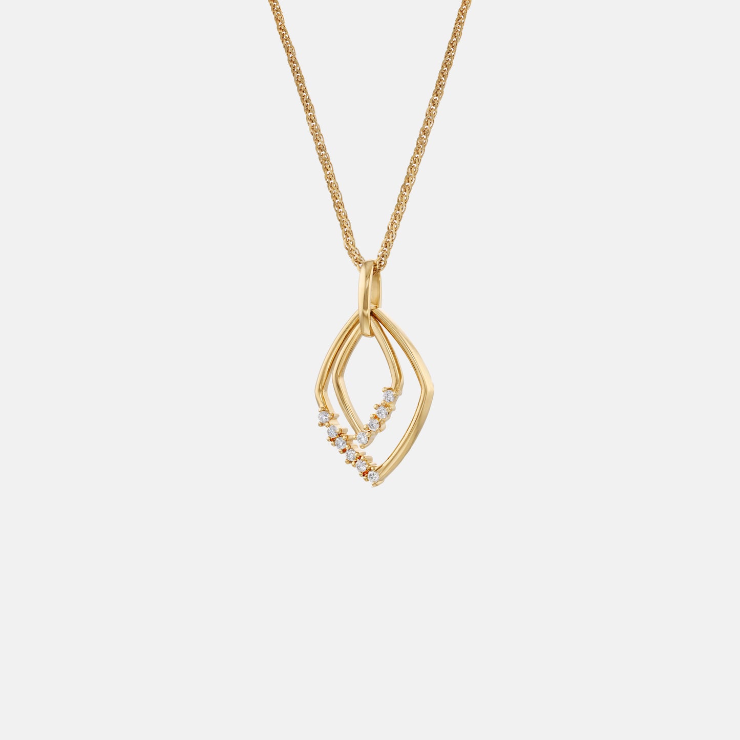 glimmer rhombus pendant in 18k yellow gold with diamond accents, featuring a modern double rhombus design.