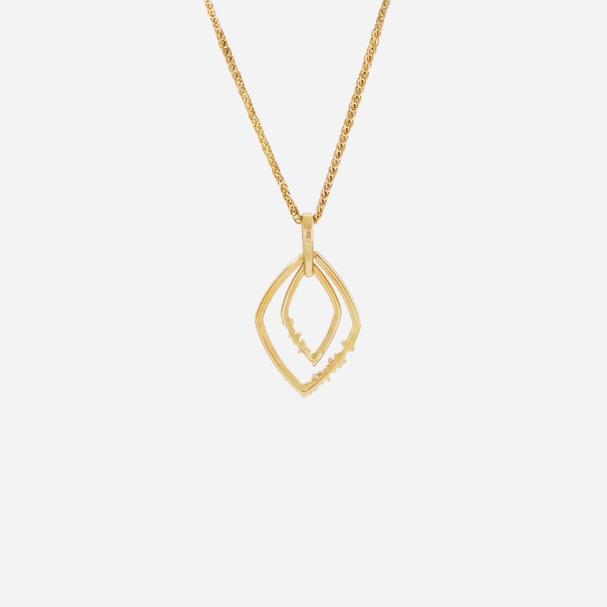 Glimmer rhombus diamond pendant in 18K yellow gold with intricate layered design, sparkling diamond accents.