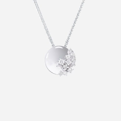 Aurora Cluster Diamond Pendant in polished 18K white gold with asymmetric diamond cluster design.