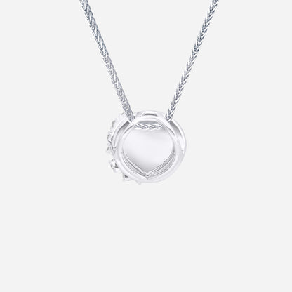Aurora Cluster Diamond Pendant in 18K White Gold with polished circular surface and asymmetrical diamond cluster design.