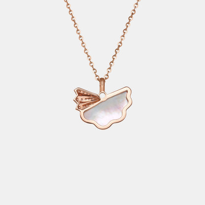 Legacy Fan Pearl Pendant in 18K Rose Gold with Mother of Pearl and delicate diamond details, featuring a soft fan design.