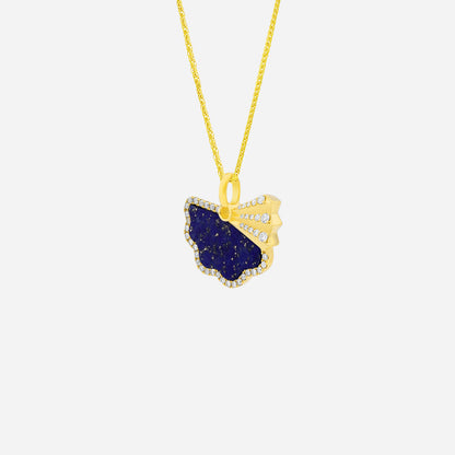 Legacy Fan pendant featuring deep blue Lapis Lazuli, diamond accents, and a delicate 18K yellow gold design.