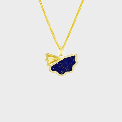 Legacy Fan pendant in yellow gold featuring deep blue Lapis Lazuli with flecks of pyrite and diamond accents.