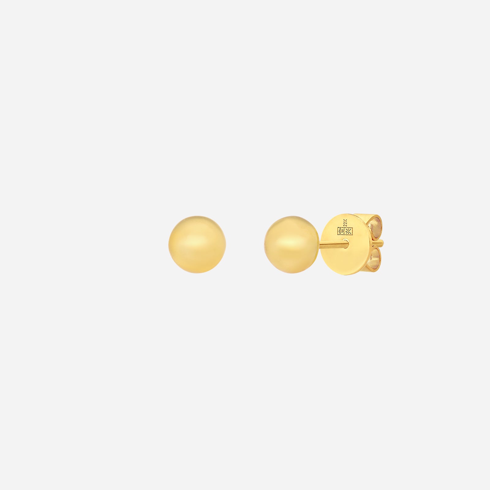 22K yellow gold bead earrings with polished spherical design, perfect for adding timeless elegance to any outfit.