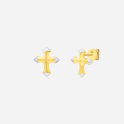 Cross earrings in 22K yellow and white gold with a refined design and pointed tips. Elegant and stylish accessory.