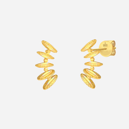 Golden Ray Earrings in 22K Yellow Gold with interlinked disc design showcasing sculptural brilliance.