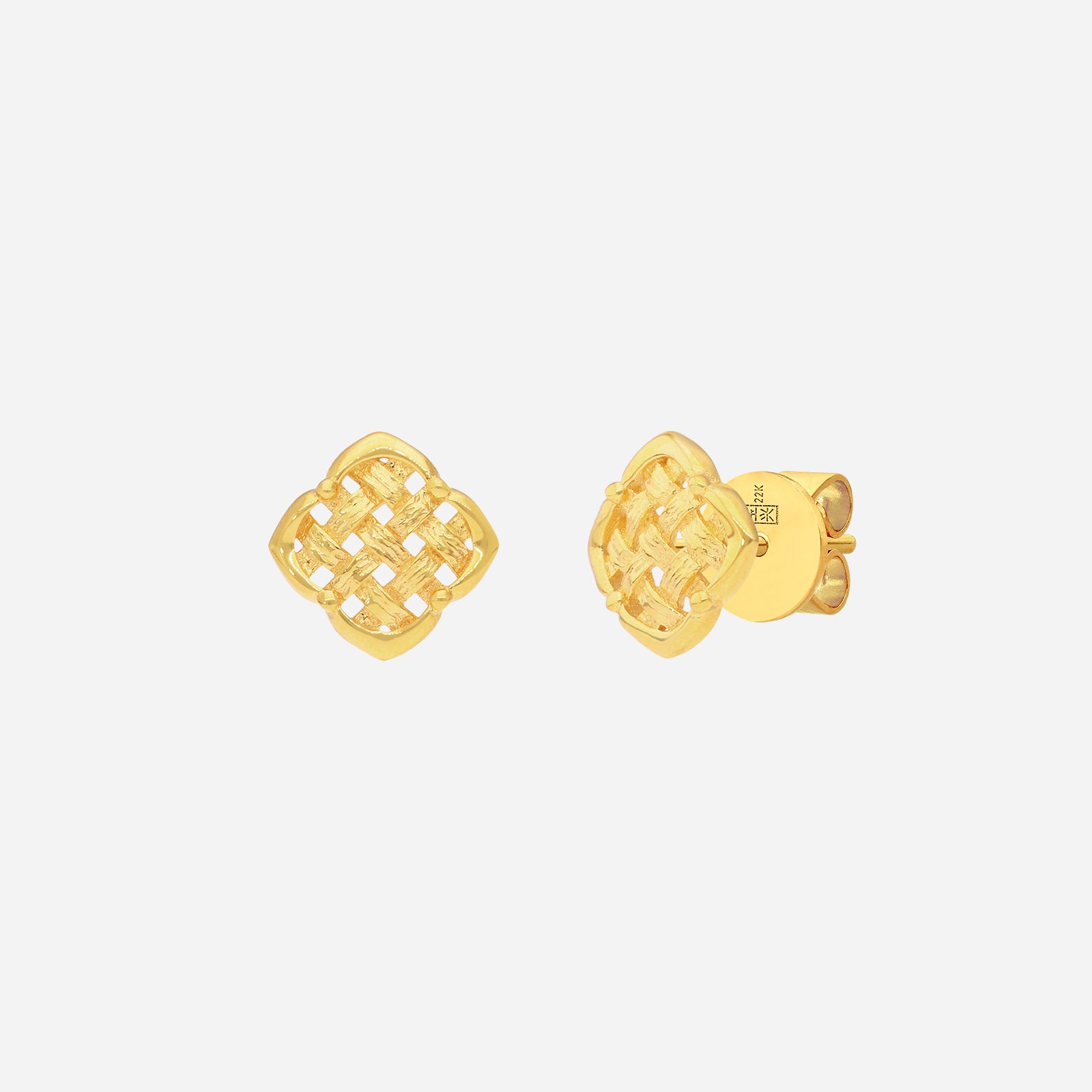 Woven Embrace Earrings in 22K Yellow Gold featuring an intricate woven design for elegance and texture.