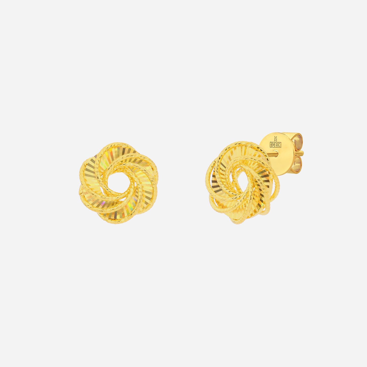 aura petal earrings in 22k yellow gold, featuring layered petal-like circular design with intricate textures.