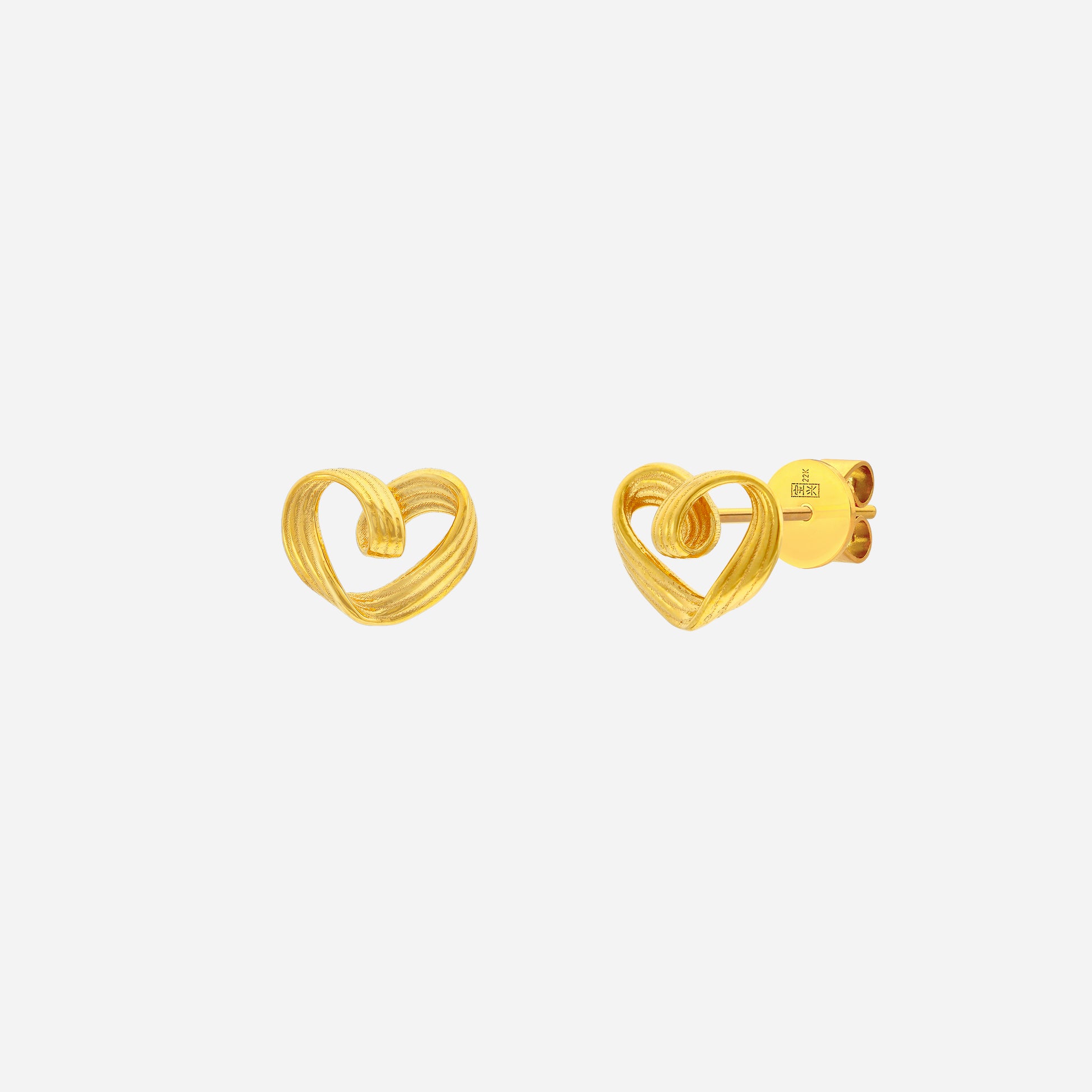 Weave heart earrings in 22K yellow gold with intricate detailing and polished finish, ideal for a romantic style.