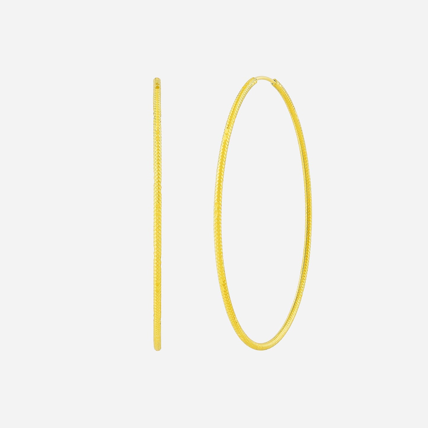 textured cut hoop earrings in yellow gold (h22khoop1373a)