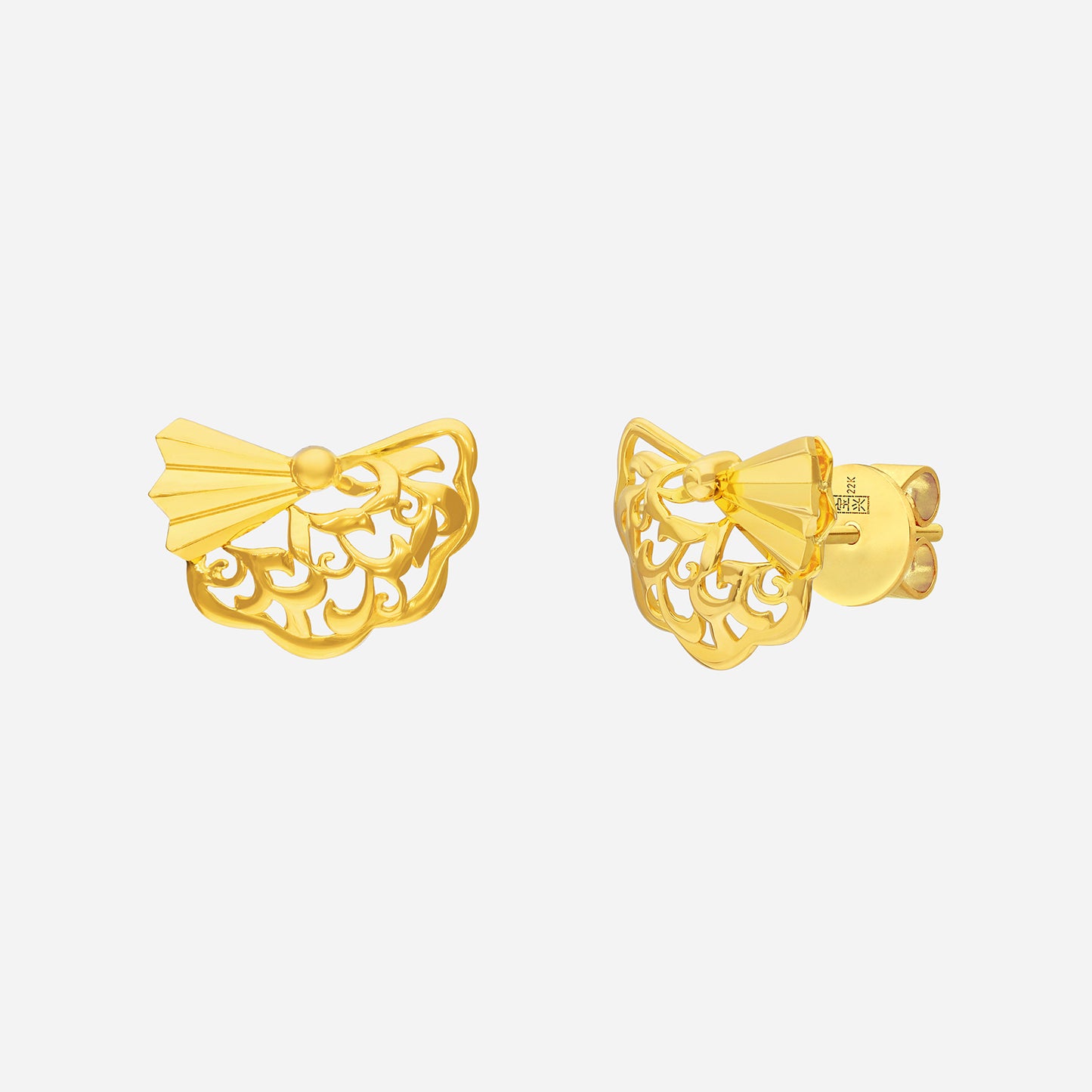 legacy fan earrings in 22k yellow gold with detailed lacework and origami-inspired fan design.