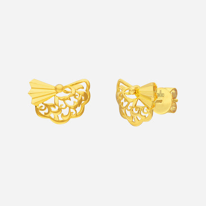 Legacy Fan Earrings in 22K yellow gold with detailed lacework and origami-inspired fan design.