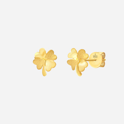 Flower earrings in 22K yellow gold, featuring a dainty clover design symbolizing joy, luck, and love.