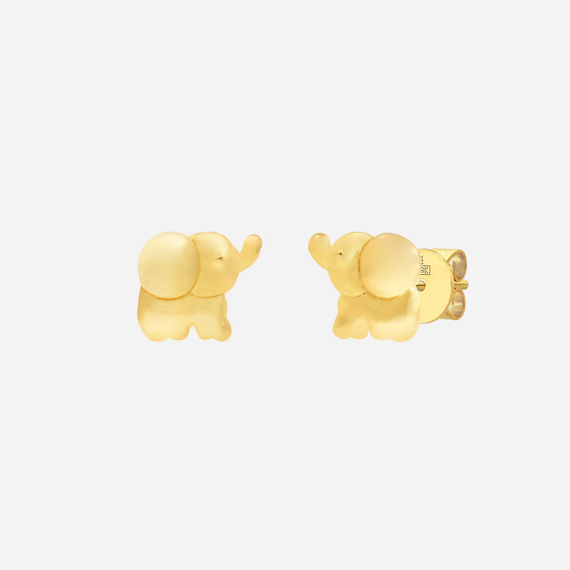 Elephant earrings in 22K yellow gold with a charming design, symbolizing luck and strength.