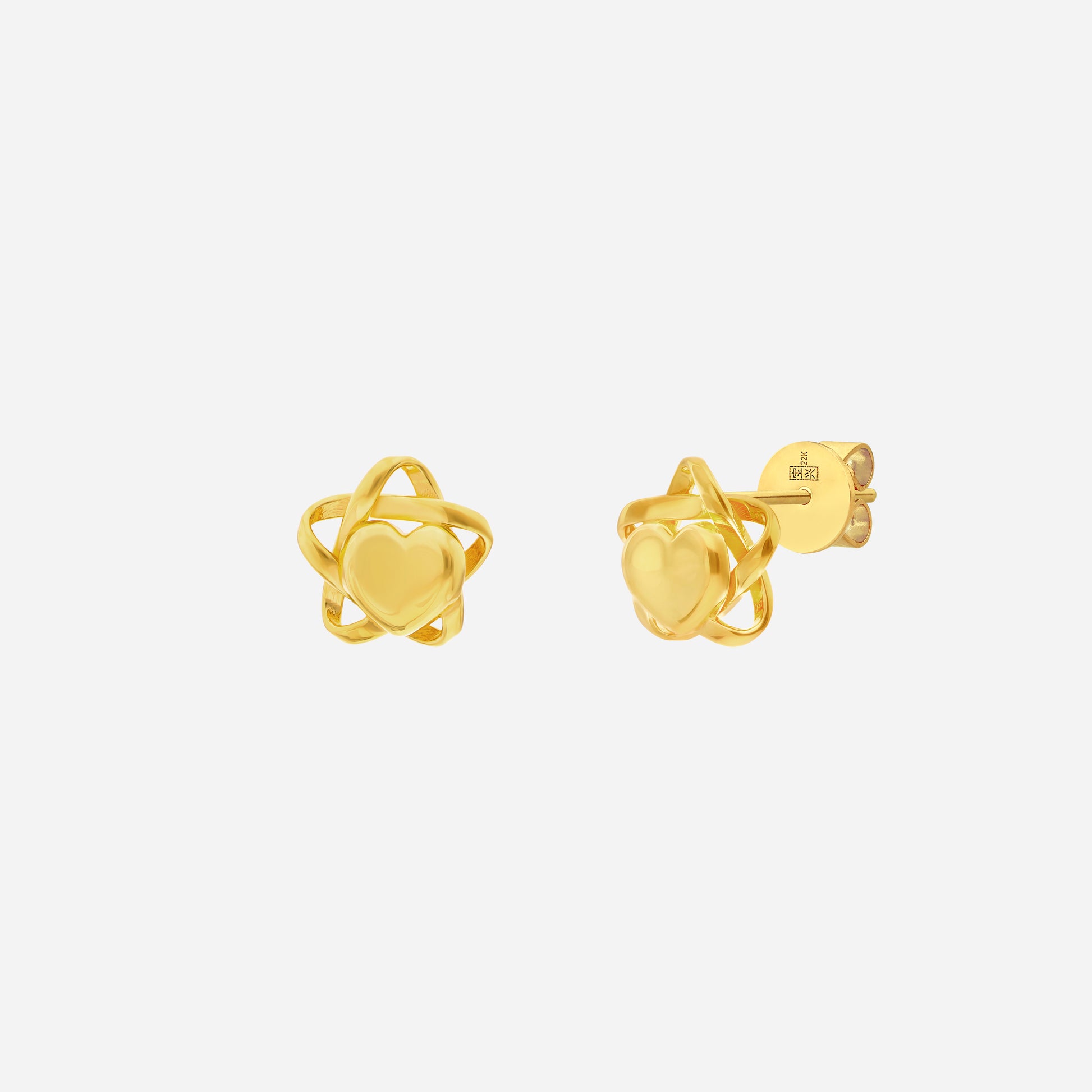 Twinkle Heart Earrings in 22K yellow gold with heart-shaped design and polished finish, suitable for everyday wear.