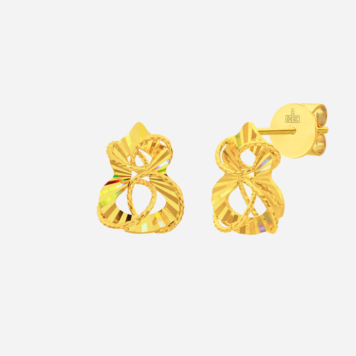 gourd earrings in 22k yellow gold with a rounded, intricate design and polished finish. perfect for elegant outfits.