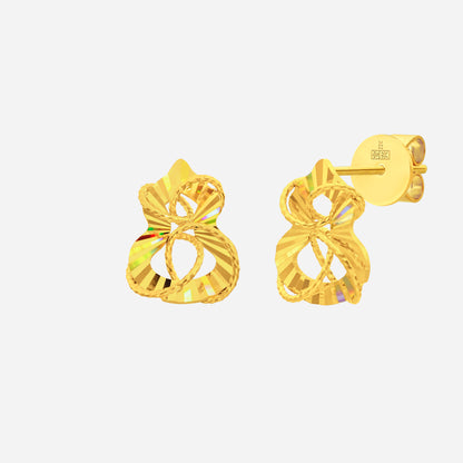 Gourd earrings in 22K yellow gold with a rounded, intricate design and polished finish. Perfect for elegant outfits.