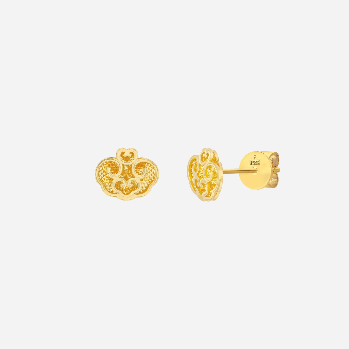 auspicious cloud earrings in 22k yellow gold with intricate cloud design, symbolizing good fortune and prosperity.