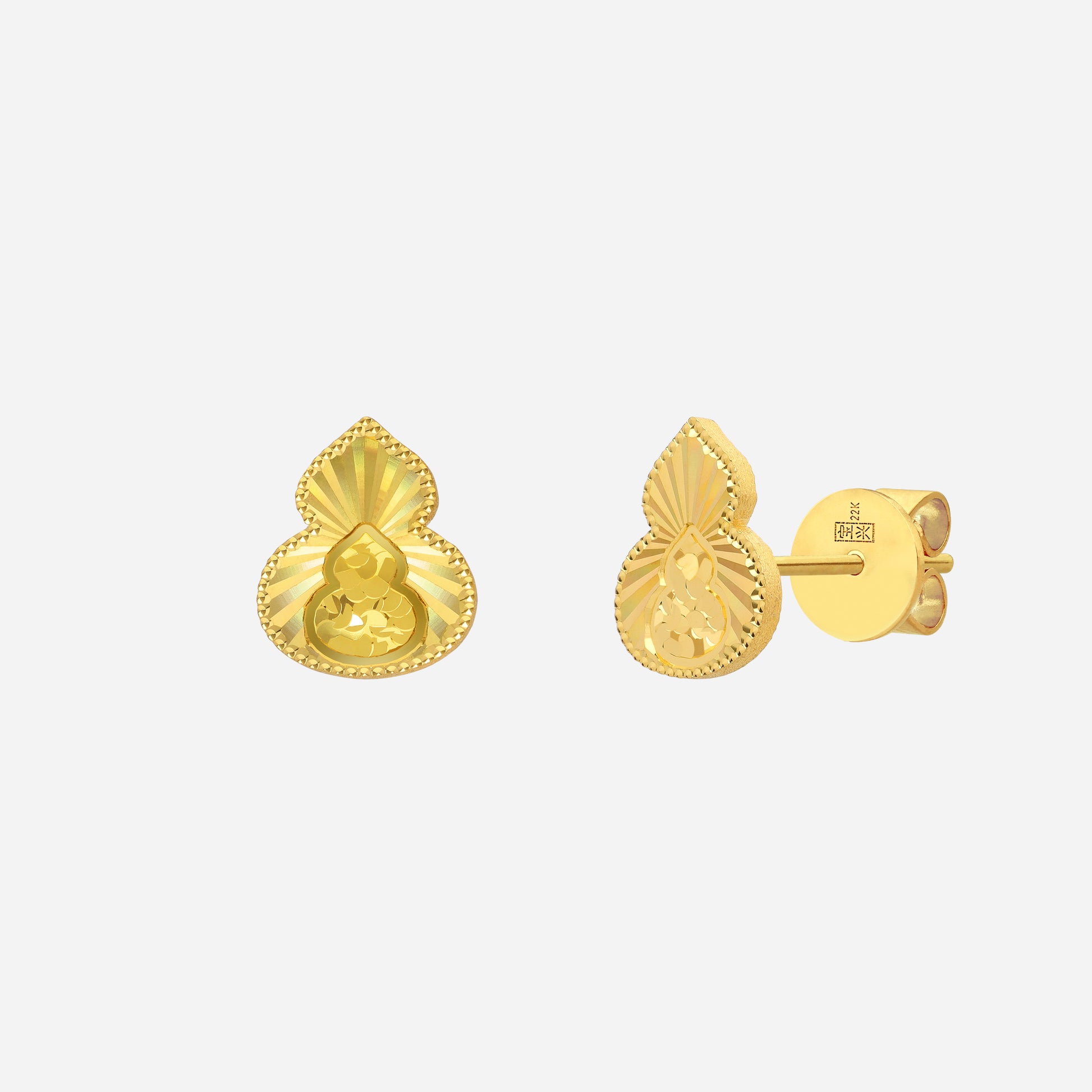 Gourd earrings crafted in 22K yellow gold with a sculpted design, symbolizing protection and harmony.