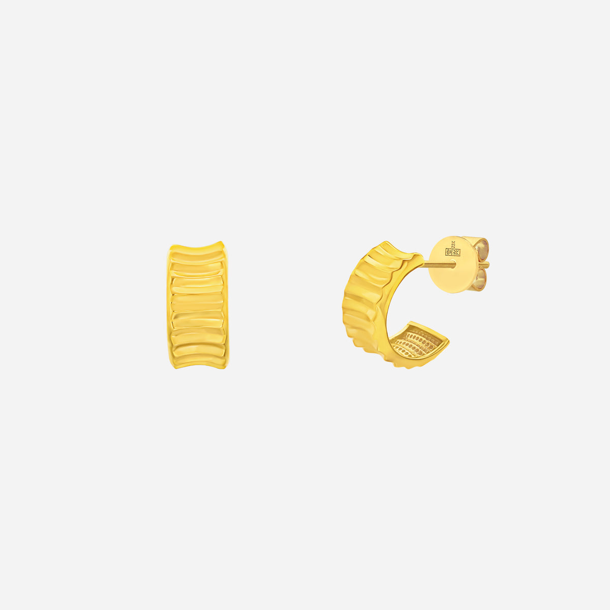 golden ripple earrings in 22k yellow gold with a textured, wavy design that catches the light beautifully.
