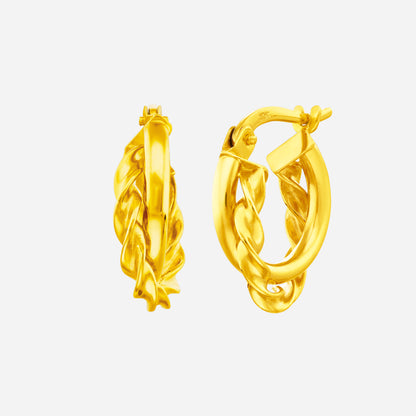 Twisted round huggie earrings in 22K yellow gold with textured detailing for a refined, classic look.