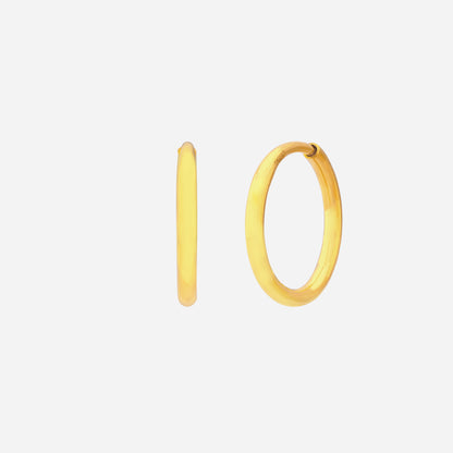 Tube hoop earrings in 24K yellow gold with smooth polished curves and a classic circular design.