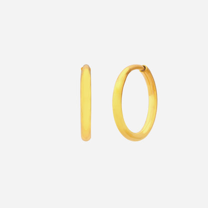 Tube hoop earrings in 24K yellow gold with a smooth, polished curved design for timeless elegance.