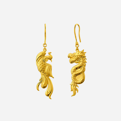 Dragon and Phoenix Earrings in Yellow Gold (H999STYLE1157A)