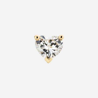 Heart cut diamond stud earring in 18K yellow gold with a unique heart design and two gold accents.