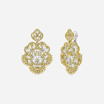 Couture Odyssey earrings in 18K yellow gold, featuring intricate design and diamond embellishments.