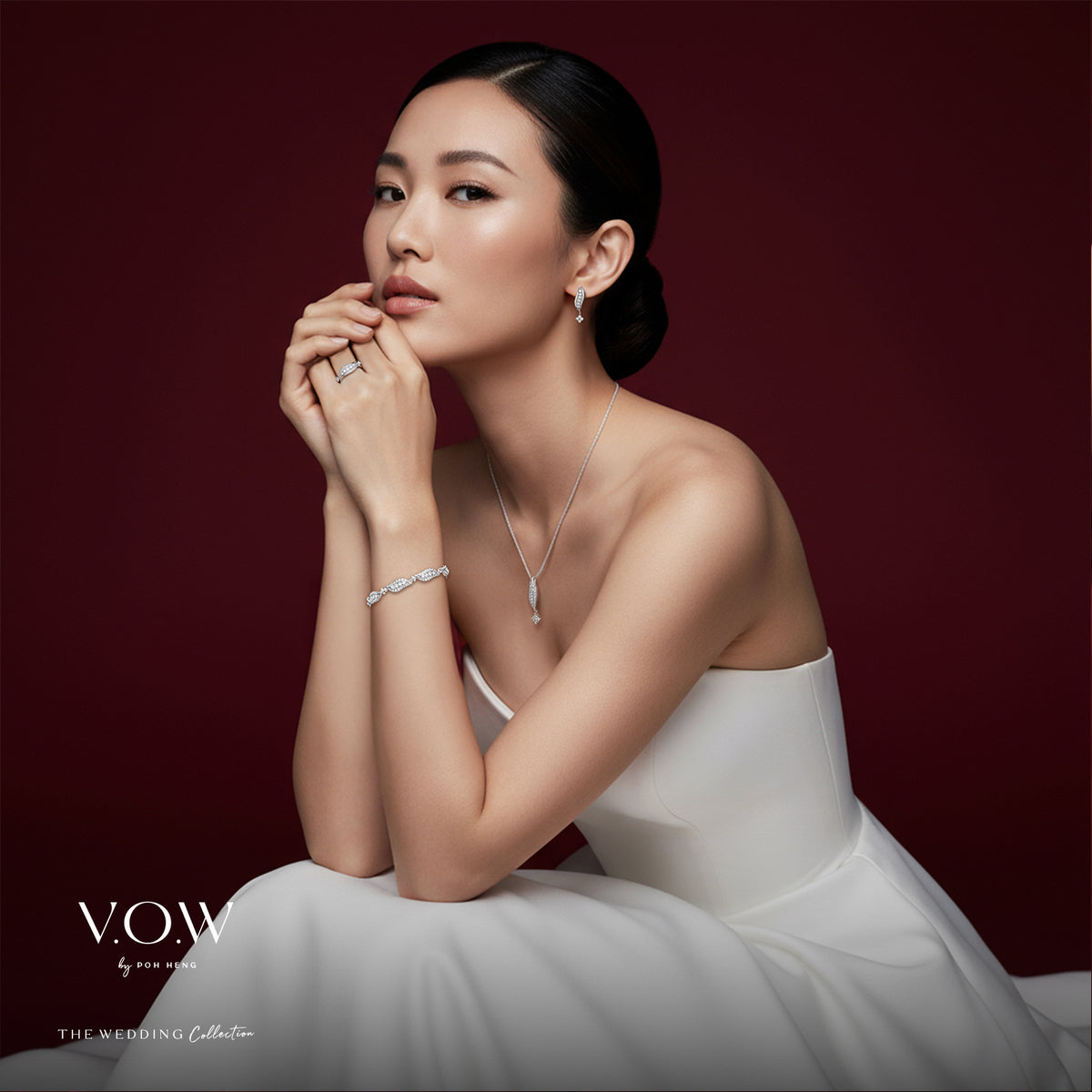 elegant diamond earrings in white gold, showcasing flowing curves for a sparkling, graceful look. perfect bridal accessory.