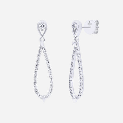 Aurora Dewdrops earrings in 18K white gold with elongated teardrop designs and pavé-set diamonds.