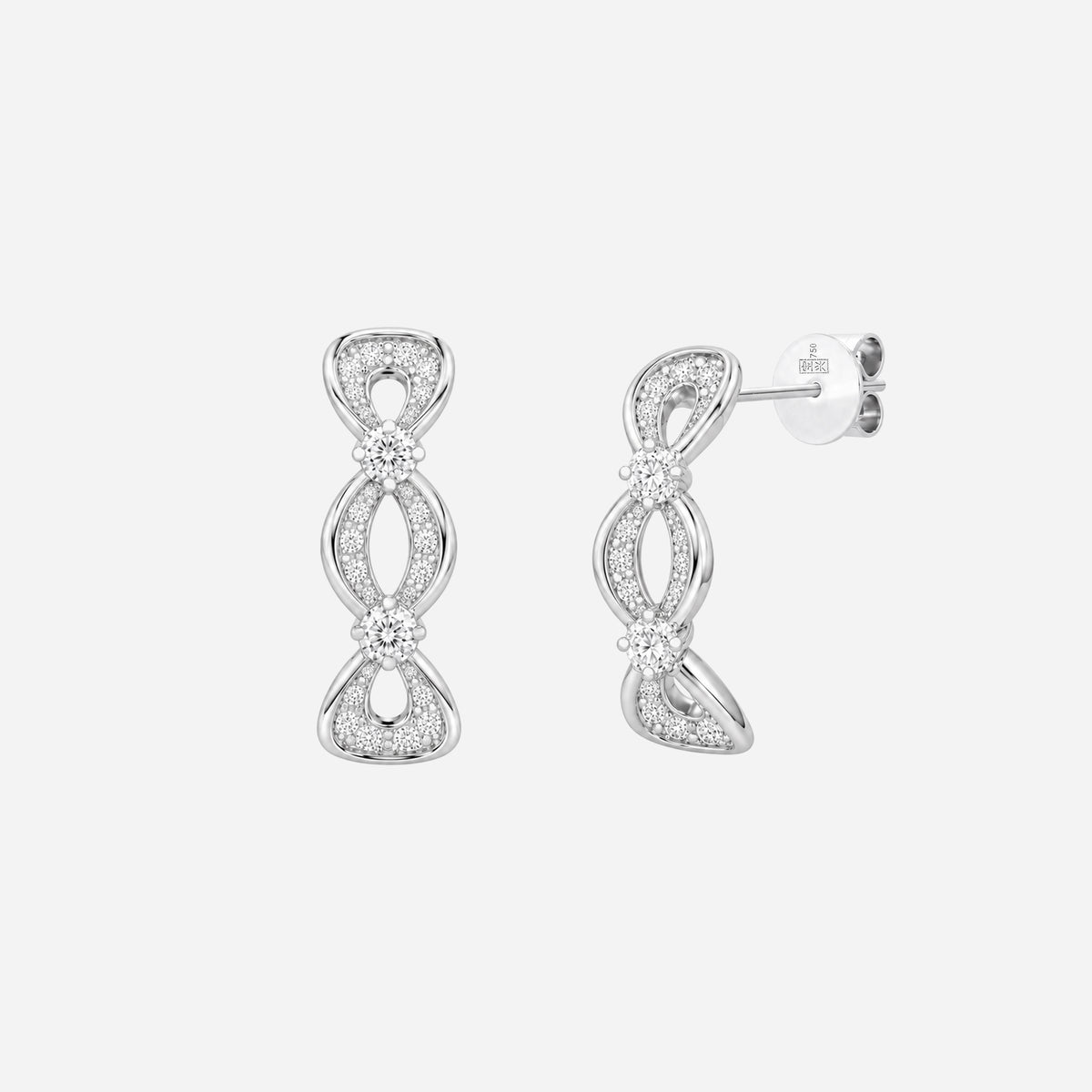 Infinity Grace diamond earrings in 18K white gold featuring a delicate infinity design with sparkling diamonds.