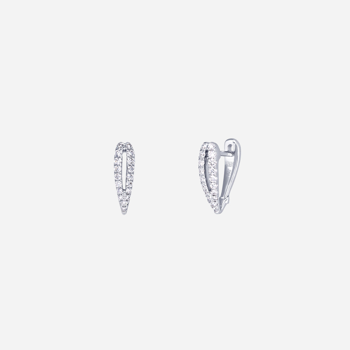 duo linear huggie earrings in 18k white gold featuring pavé diamonds in a sleek tapered design.