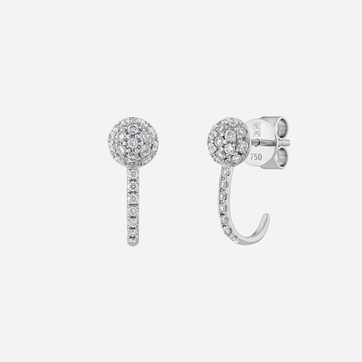 granular j hoop earrings in 18k white gold, featuring sparkling round diamonds in a modern design.