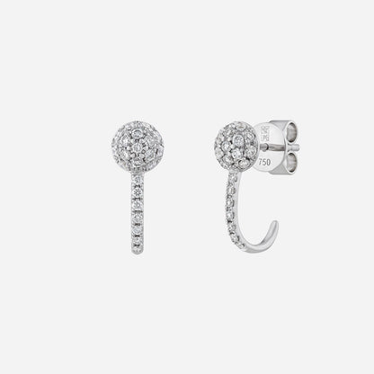 Granular J Hoop earrings in 18K white gold, featuring sparkling round diamonds in a modern design.