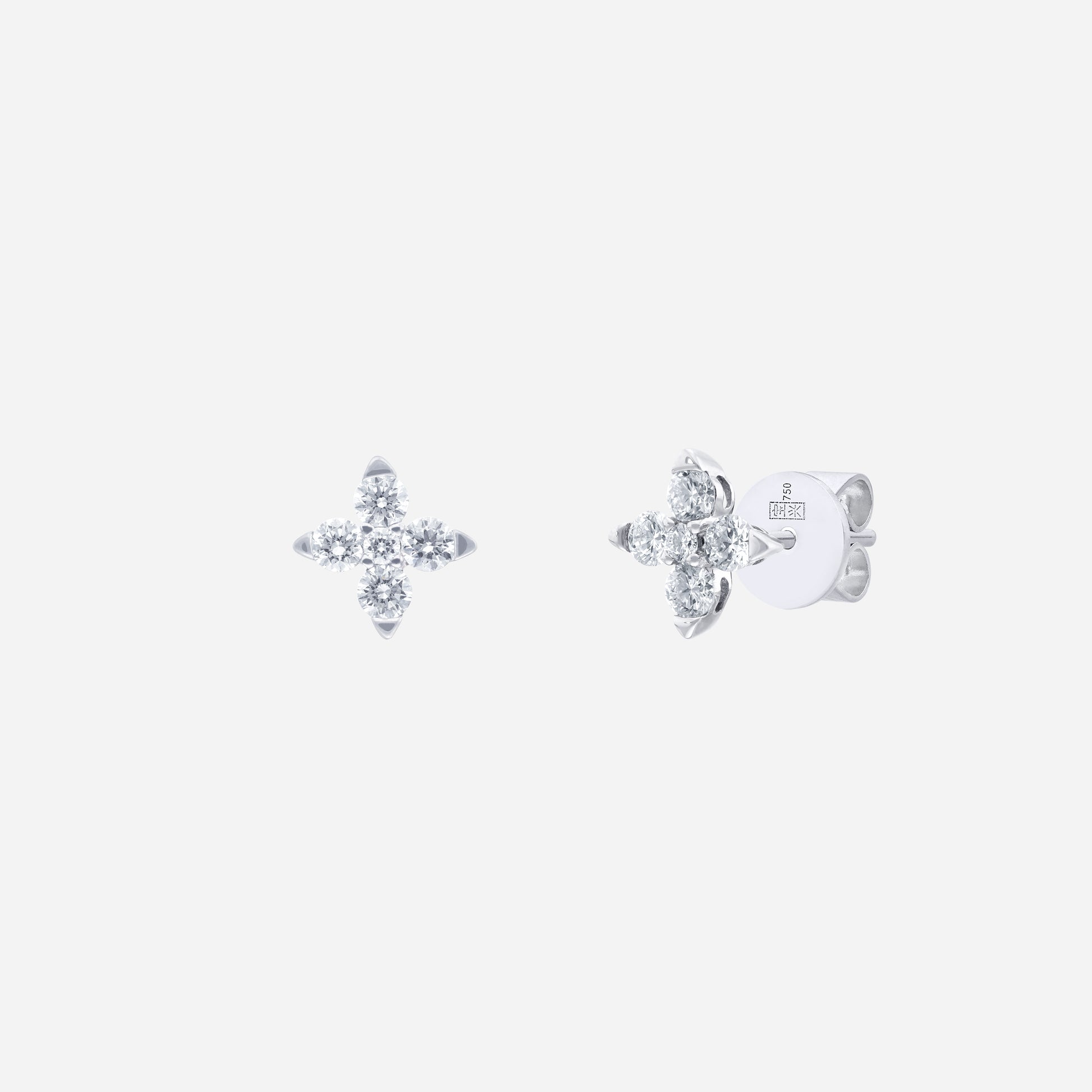 Delicate Blossom Diamond Earrings in 18K white gold, featuring a floral design embellished with sparkling diamonds.