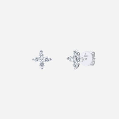 Delicate Blossom Diamond Earrings in 18K white gold, featuring a floral design embellished with sparkling diamonds.