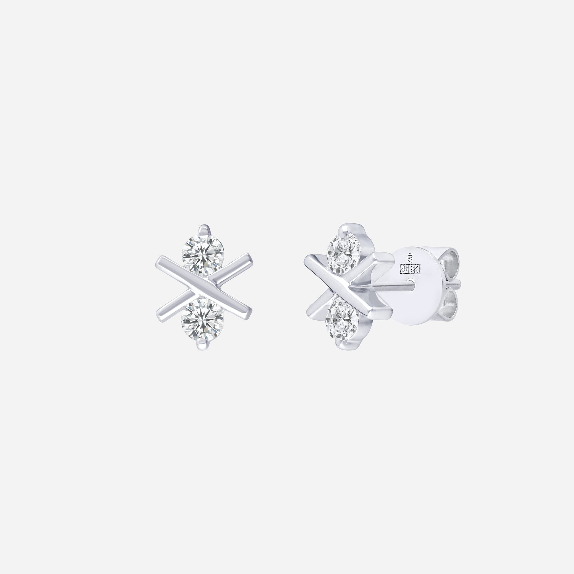 Starry Glimmer diamond earrings in 18K white gold with a delicate cross design and brilliant diamonds.