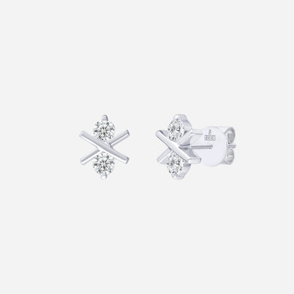 Starry Glimmer diamond earrings in 18K white gold with a delicate cross design and brilliant diamonds.