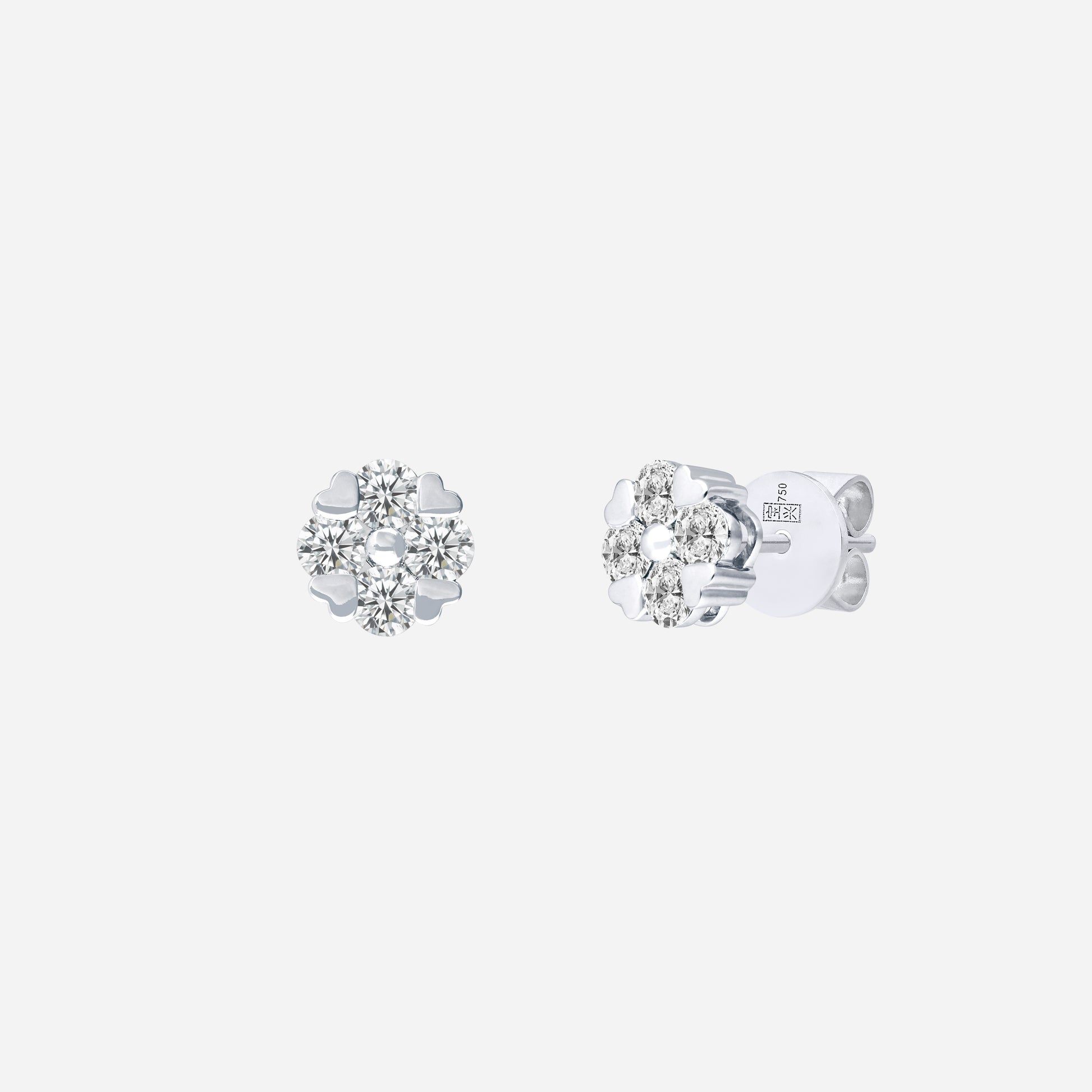 Floral-inspired diamond earrings in 18K white gold, featuring a cluster of sparkling diamonds.