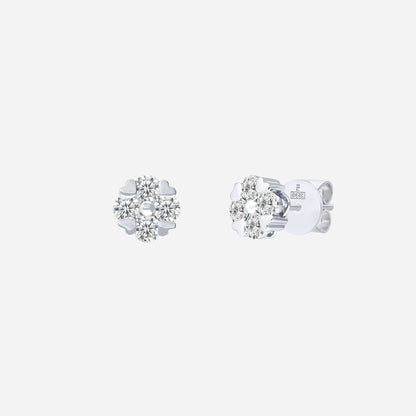 Floral-inspired diamond earrings in 18K white gold, featuring a cluster of sparkling diamonds.