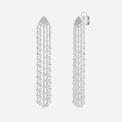 Queen’s Veil Diamond Earrings in 18K White Gold with cascading strands of brilliant-cut diamonds in a dramatic design.