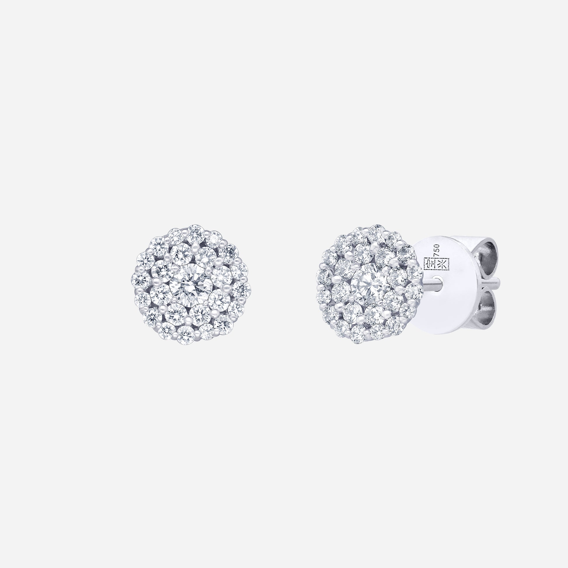 Circle Allure diamond earrings in 18K white gold with round cluster design, showcasing brilliant diamonds for timeless elegance.