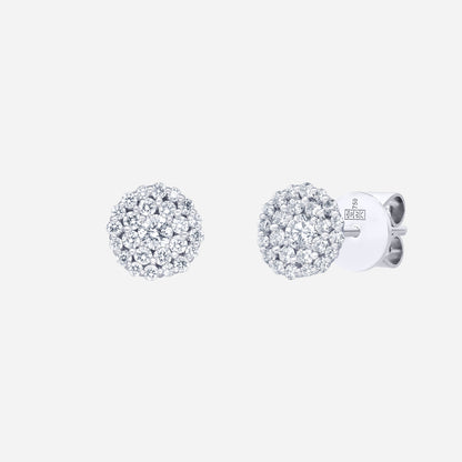 Circle Allure diamond earrings in 18K white gold with round cluster design, showcasing brilliant diamonds for timeless elegance.