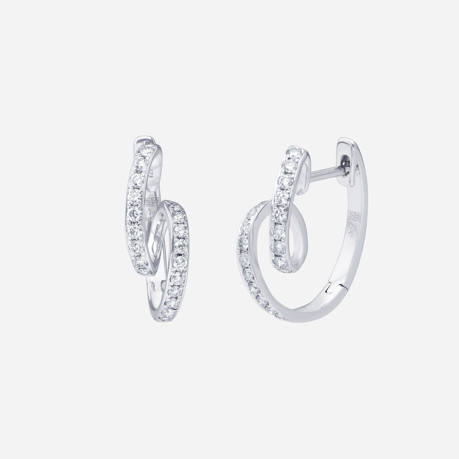 Dazzle Curl Diamond Earrings in 18K White Gold with pavé-set diamonds and a sculptural, curling design.