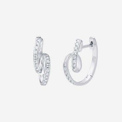 Dazzle Curl Diamond Earrings in 18K White Gold with pavé-set diamonds and a sculptural, curling design.