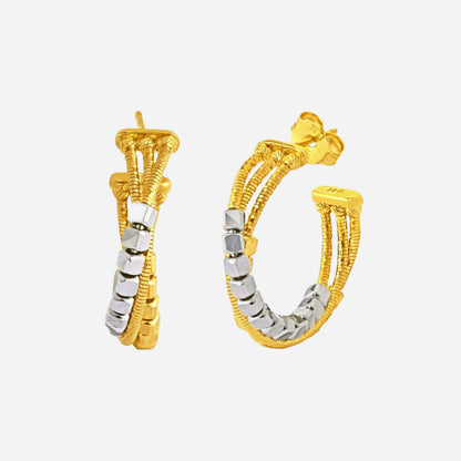 Cobbled Earrings in Yellow White Gold (HGROUP015U0682A)